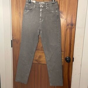 Zara The Metallic Slim Silver Gray Denim Jean Size 6 NWT Straight Leg Frayed hem